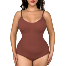 (Brown, S) Sømløs damebody med shapewear og trekantet magekontroll, rumpeløft og formende passform