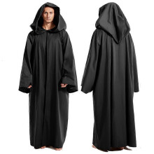 (XL, Black) Men Black Jedi Robe Cosplay Knight Monk Hooded Cloak Brown Medieval Ritual Halloween Costume