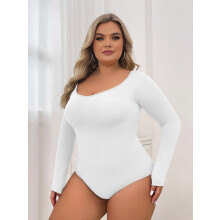 (White, 3XL) Nahtloser Damen-Body, Po-Lifting, Figurformend, Langarm, Dreieckknopf-Shapewear