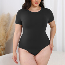 (Short-sleeve black, L) Hautenger, ärmelloser Jumpsuit, einfarbig, Rundhalsausschnitt, nebelbrauner Body