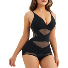 (Black, M) Formgebender Body für Frauen nach der Geburt mit Mesh-Einsätzen: Bauchkontrolle, Taillenformung, Hüfthebung & Figurformungsset