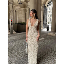 (Off-white, S) GY26153 Herbstliches, verspieltes V-Ausschnitt-Kleid im Westenstil für elegante Damen.