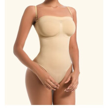(Skin color, 2XL) Bezszwowe body bez ramiączek dla kobiet, modelujące brzuch i modelujące sylwetkę