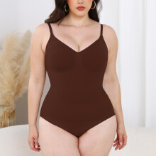 (Dark brown, 5XL/6XL) Women's Seamless Tummy Control Bodysuit Body Shaper Slimming Shapewear Underwear