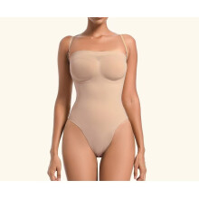 (Khaki, M) Sømløs stroppeløs bodysuit for kvinner, magekontroll kroppsskulpterende shapewear