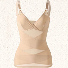 (Skin-colored vest style, XL) V-Neck Bodysuit: Light Shaping, Tummy Control, Hip Lift, Body Sculpt, Gathering, Chest Support & Mesh