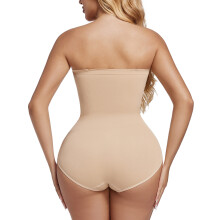 (Off-white triangle with detachable shoulder strap, 2XL) Seamless Strapless Bodysuit for Women, Tummy Control Body Sculpting Shapewear