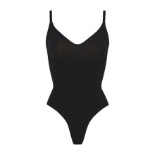 (Black thong, M/L) Nahtloser Damen-Body mit Bauchkontrolle, figurformend, figurschmeichelnd, Unterwäsche