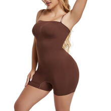 (Brown flat angle model with detachable shoulder strap, XL) Nahtloser, trägerloser Body für Damen, figurformende Shapewear mit Bauchkontrolle