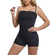 (Black square neck detachable shoulder straps, M) Nahtloser, trägerloser Body für Damen, figurformende Shapewear mit Bauchkontrolle