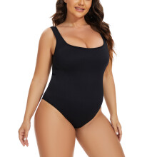 (Black, S) Taillenformender Damen-Body mit eckigem Ausschnitt, Po-Lifting-Effekt und taillierter Weste