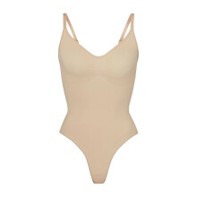 (Skin color thong style, 3XL/4XL) Bezszwowy, otwarty w kroku body modelujący sylwetkę, wyszczuplający damski kostium kąpielowy
