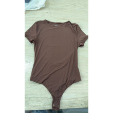 (Brown - round neck, M) High Stretch Women's Double-Layer Mist Short Sleeve Shaping Bodysuit & Body Shaper Underwear