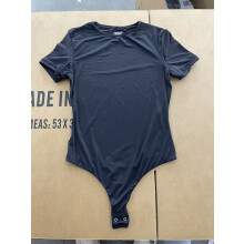 (Black - round neck, L) Hochelastischer, doppellagiger, formender Damen-Body mit kurzen Ärmeln in Nebelfarbe und figurformende Unterwäsche
