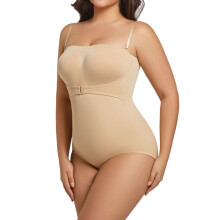 (Skin color, 0XL) Plus Women's Invisible Strap Bodysuit with Tummy Control, Butt Lift, Hook-and-Eye Closure, Waist-Cinching Shapewear