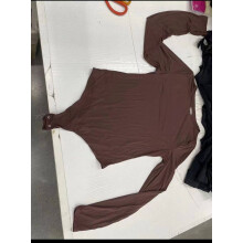 (Brown - round neck, L) Long Sleeve Women's Double-Layer Shaping Bodysuit High Elastic Tummy Control Body Shaper Yoga Sports Bodysuit