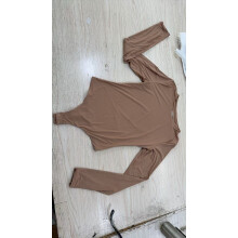 (Skin color - round neck, S) Long Sleeve Women's Double-Layer Shaping Bodysuit High Elastic Tummy Control Body Shaper Yoga Sports Bodysuit