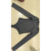 (Black - round neck, L) Langermet damebody med to lag, høy elastisk magekontroll, kroppsformer for yoga, sportsbody