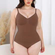 (Light brown, XS/S) Nahtloser Damen-Body mit Bauchkontrolle, figurformend, figurschmeichelnd, Unterwäsche