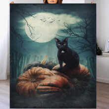 Black Cat Pumpkin Throw Blanket 50x60 Inches Flannel Fleece