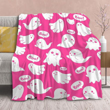 Pink Ghost Halloween Blanket Soft Flannel 50x60 in