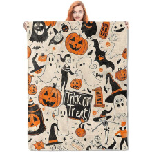 Halloween Fleece Blanket Orange Black 50x60 Inches