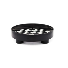 Plateau rond à damier, objet décoratif esthétique pour la maison, fabriqué dans un matériau robuste et durable.