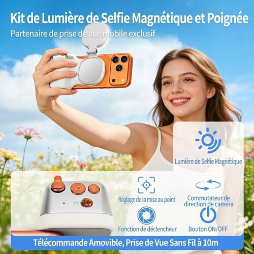 Μαγνητική λαβή smartphone με φως selfie και ασύρματο κλείστρο για τηλέφωνα iPhone κ 1