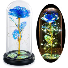 Sagesse, singularité, espoir : Rose éternelle bleu galaxie sous dôme de verre, veilleuse idéale pour la fête des mères, un anniversaire ou