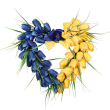 Couronne de tulipes artificielles décorative pour l'extérieur, toutes saisons, idéale pour le printemps et les portes. Composition florale en soie