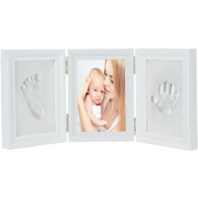 Kit d'empreintes de mains de bébé écologique, argile non toxique et sans goût, triple cadre en bois, idéal pour immortaliser les empreintes de