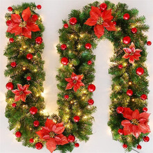 Guirlande de Noël, boules en PVC et plastique améliorées : couronne artificielle résistante avec boules et fleurs de haute qualité pour la