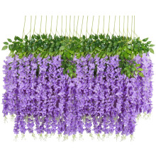 Lujosa decoración de boda, elegante guirnalda colgante de glicinias artificiales para decoración de hoteles, flores de seda realistas perfectas