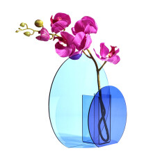 Vase à fleurs en acrylique bleu pour la décoration intérieure, vase rond au design moderne et esthétique, idéal pour le bureau, la chambre et le