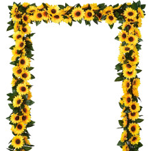 Decoración de boda ecológica, guirnalda de girasoles artificiales con diseño realista, girasoles de seda y hojas verdes, enredaderas flexibles