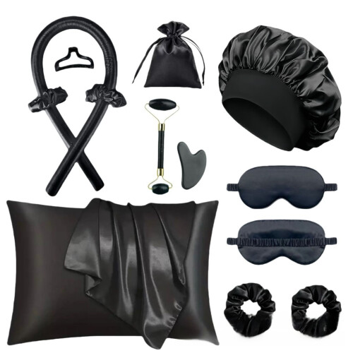 (Black) Solid No Color Heat Curling Tool With Polyester Fabric Styling Accessories For