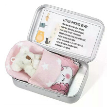 (C Pink) Mini Plush Bear Box Tiny Pocket Ornament Pouch Tin for Showers Birthdays Special Occasions