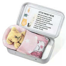 (D Pink) Mini Plush Bear Box Tiny Pocket Ornament Pouch Tin for Showers Birthdays Special Occasions