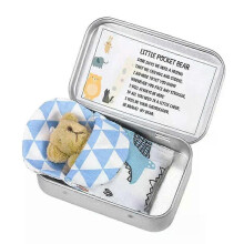 (D Blue) Mini Plush Bear Box Tiny Pocket Ornament Pouch Tin for Showers Birthdays Special Occasions