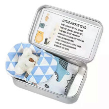 (C Blue) Mini Plush Bear Box Tiny Pocket Ornament Pouch Tin for Showers Birthdays Special Occasions