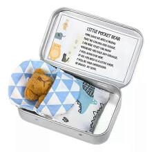 (B Blue) Mini Plush Bear Box Tiny Pocket Ornament Pouch Tin for Showers Birthdays Special Occasions