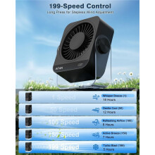 Ventilateur bureau noir USB, 3600mAh inclinable silencieux voyage