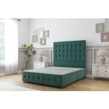 Sloomy Berlin Emerald Plush Divan Bed Base No Drawers With 26" Strutted Headboard & 12" Matching Footboard 2'6 Small Single