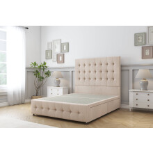 Sloomy Berlin Sand Naples Divan Bed Base 2 Drawers Left Side With 26" Strutted Headboard & 12" Matching Footboard 3' Single
