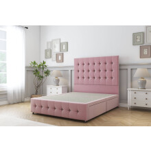 Sloomy Berlin Pink Plush Divan Bed Base 2 Drawers Foot-End With 26" Strutted Headboard & 12" Matching Footboard 4'6 Double