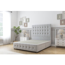 Sloomy Berlin Silver Plush Divan Bed Base 2 Drawers Left Side With 54" Floor Standing Headboard & 12" Matching Footboard 2'6 Small Single