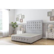 Sloomy Berlin Silver Naples Divan Bed Base 2 Drawers Left Side With 54" Floor Standing Headboard & 12" Matching Footboard 2'6 Small Single