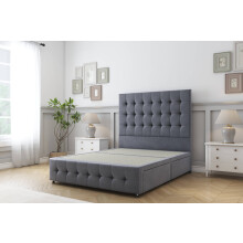 Sloomy Berlin Steel Plush Divan Bed Base 2 Drawers Right Side With 54" Floor Standing Headboard & 12" Matching Footboard 2'6 Small Single