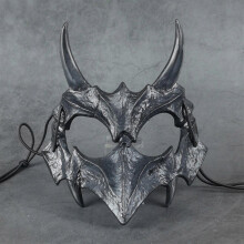 (B) Halloween Skull Party Mask Anime Dragon God Skeleton Half Face Dress Up Dragongod Yaksha Tengu Tooth Skullmask