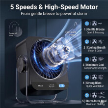 Ventilateur bureau noir 3600mAh, 5 vitesses inclinable 180 rechargeable